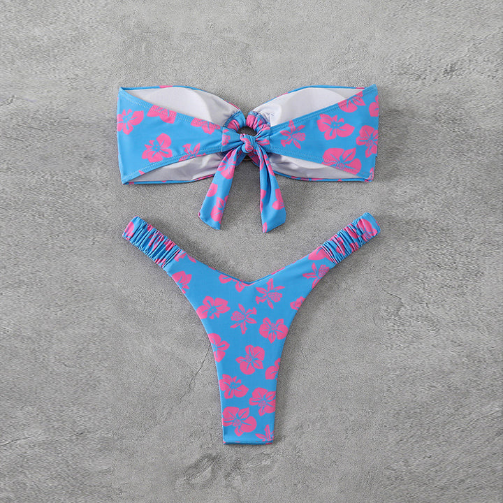 Dame Bandeau-bikini med raffineret blomstermønster Skovae