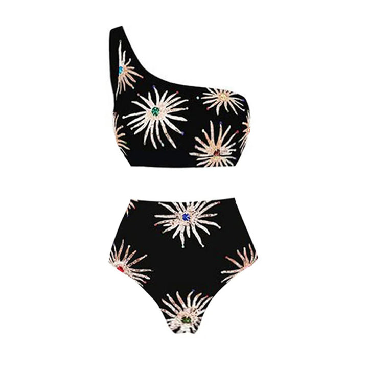 Damer Elegante asymmetrisk bikini-sæt med glitrende blomsterdesign Skovae
