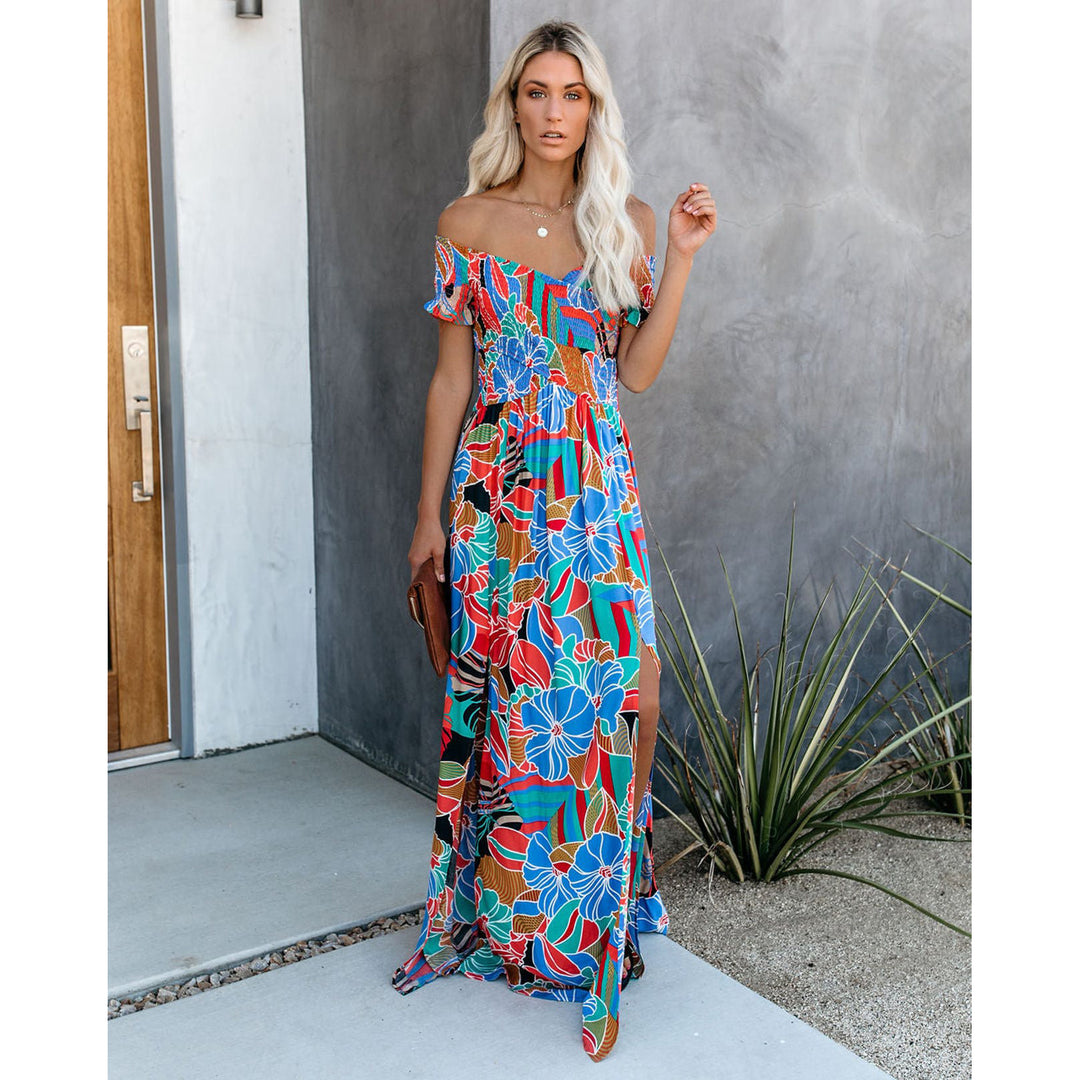 Dame maxikjole med off-shoulder design og blomstermønster Stiila