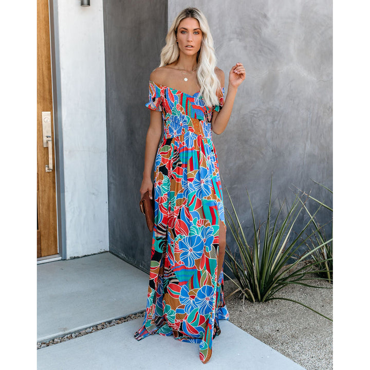 Dame maxikjole med off-shoulder design og blomstermønster Stiila