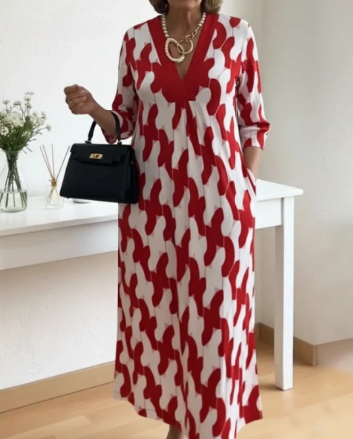 Kvindernes casual maxi kjole med elegant V-hals og praktiske sidelommer Stilla