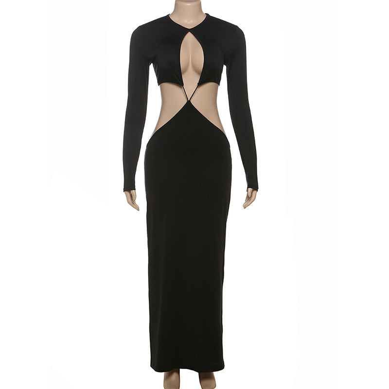 Dame Peek-A-Boo Cut-Out Maxikjole med lang arm og figursyet design Skovae
