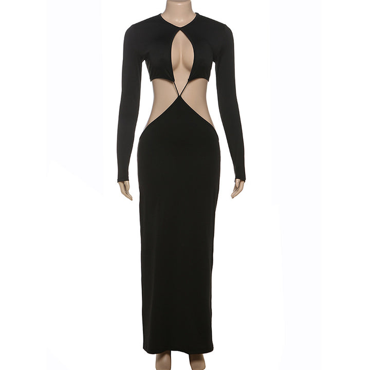 Dame Peek-A-Boo Cut-Out Maxikjole med lang arm og figursyet design Skovae