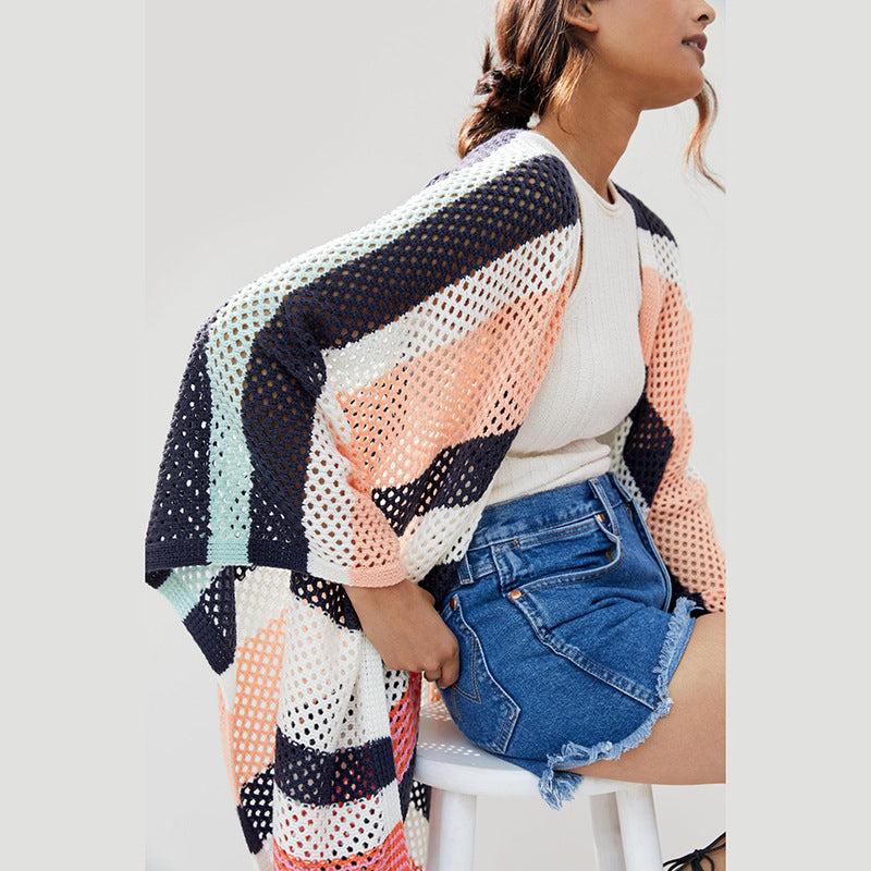 Damer Let Farveblok Strand-Poncho Stilla