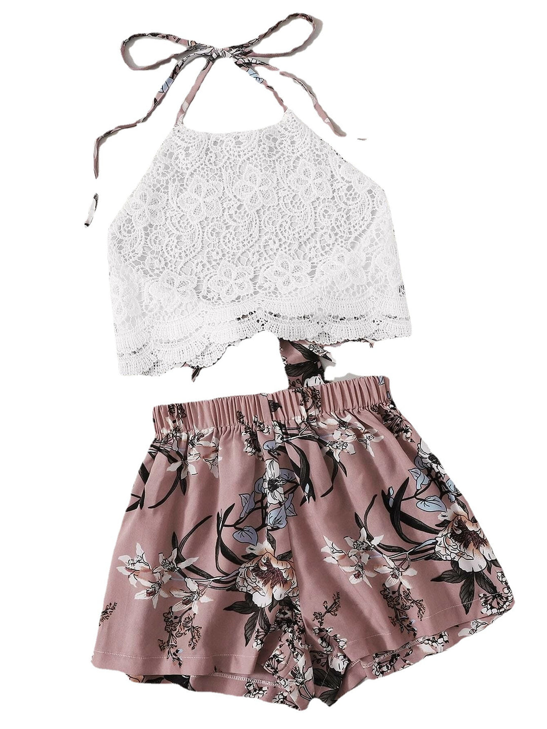 Dame sommerligt sæt med spidstop og blomster shorts Stilla