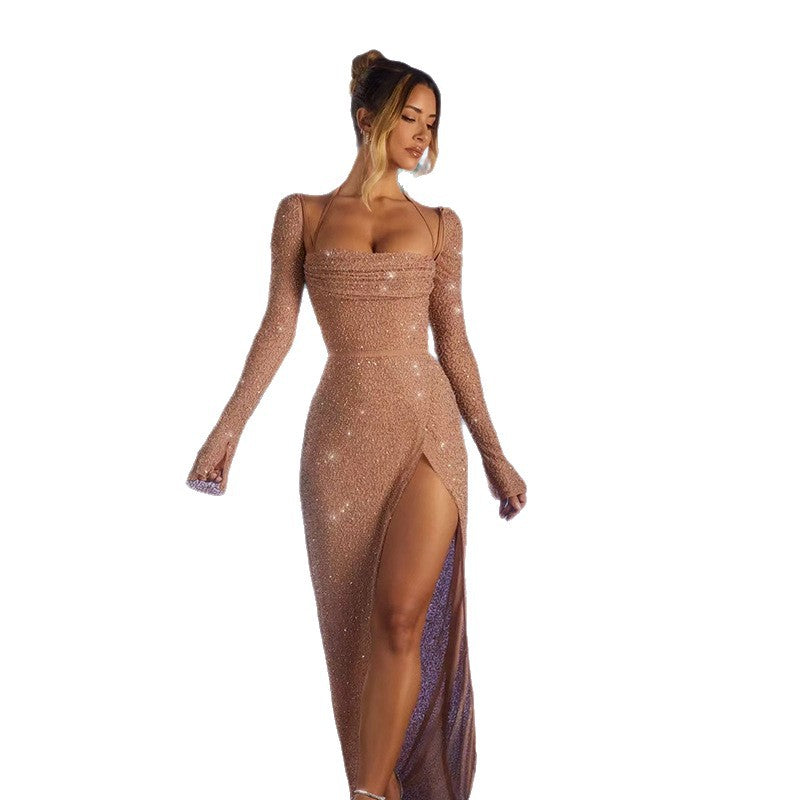 Damer Glamorous Maxi Kjole med Glitrende Detaljer og Side Slid