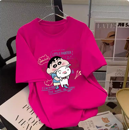 Dame T-shirt med kunstnerisk cartoon-tryk og behagelig pasform Stilla