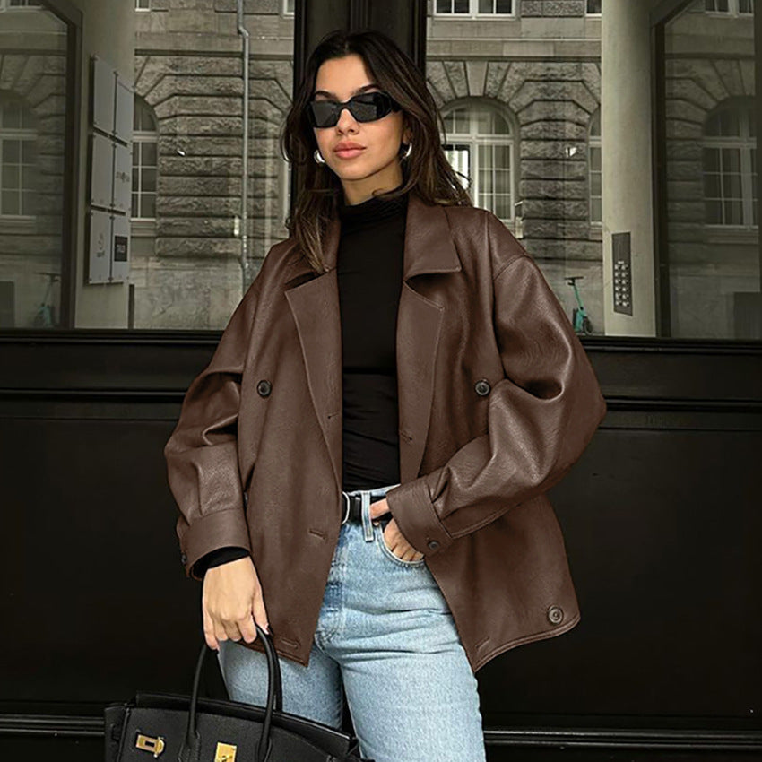 Dame Løs Oversized-Uldjakke med dobbelt-knap og elegante detaljer Stilla