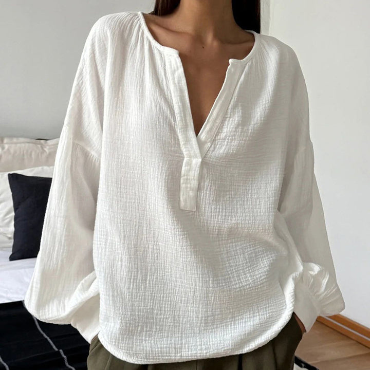 Damer casual bluse med flæsedetaljer og rynkede ærmer Stilla