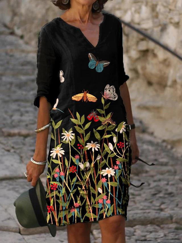 Kvinder Elegant Bohemian Trykt Shift Kjole Stilla