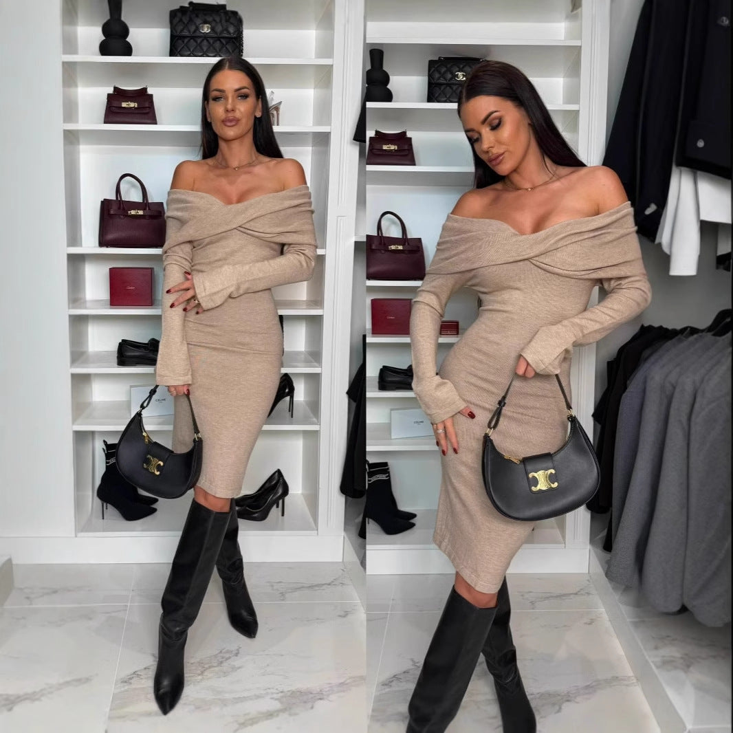 Dame figurtilpasset Off-Shoulder Kjole med elegant rynkning Stilla