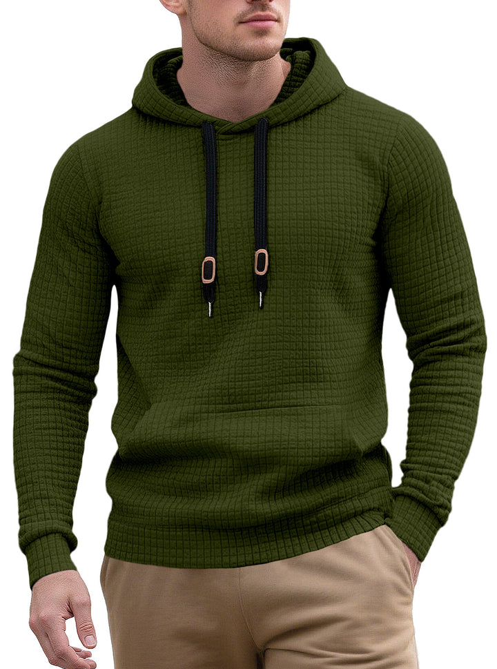 Herren nan snævre skåret quiltet hættepullover med fin kvadratstruktur, snoretræk og ribbet nederste del Skovae