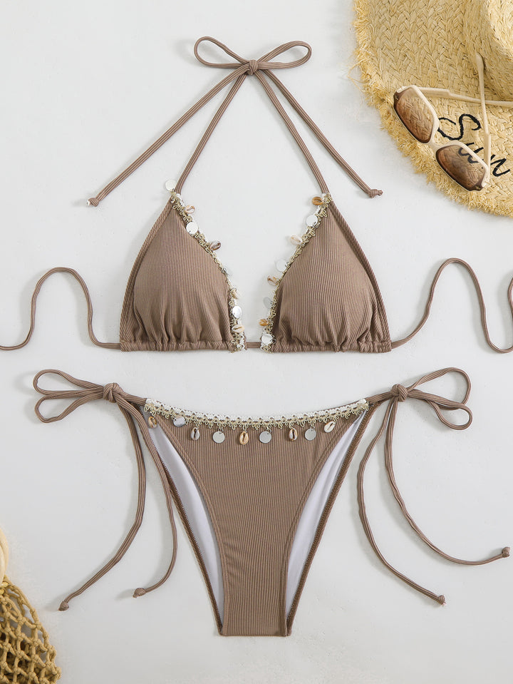 Damer Farverigt pyntet Triangel-Bikini Skovae