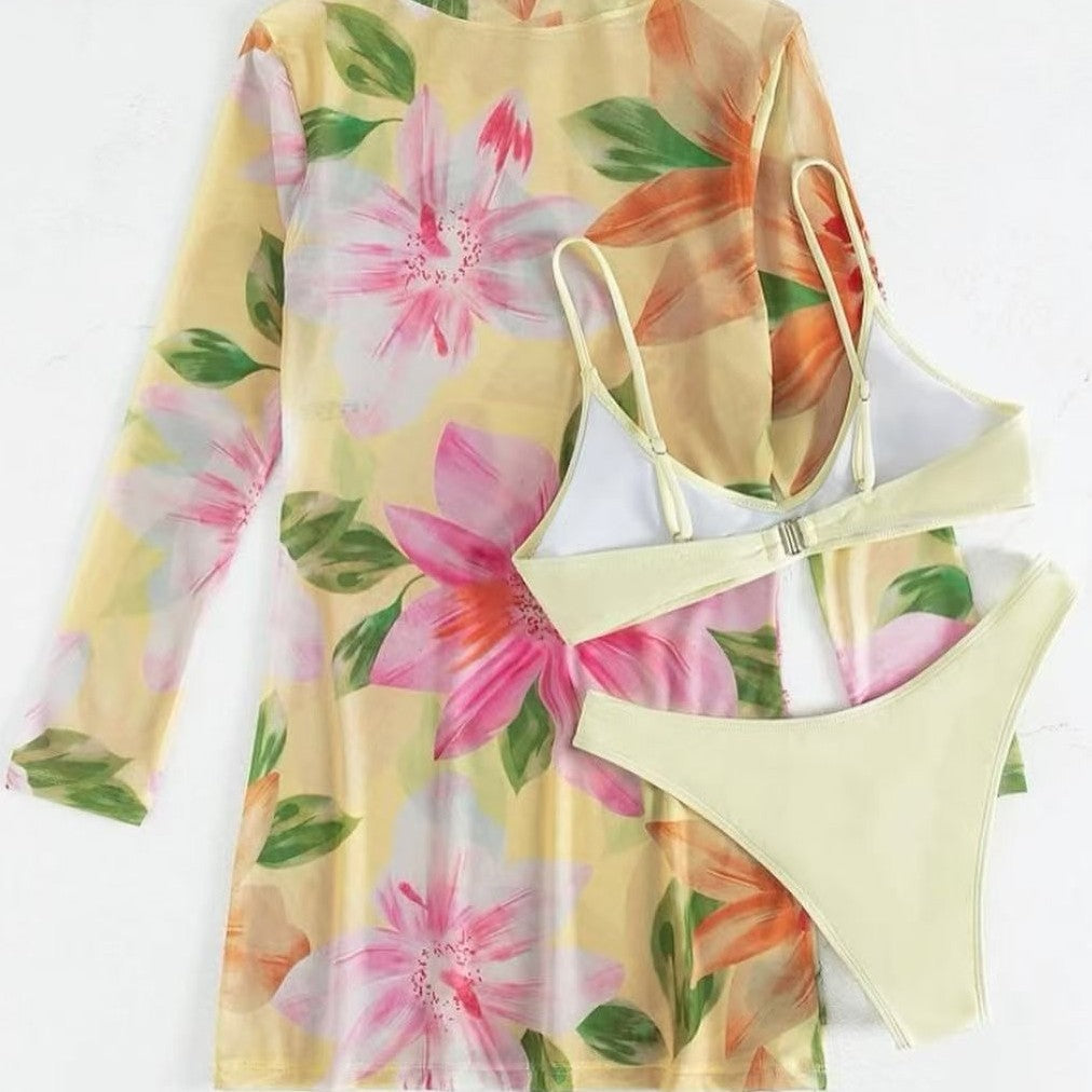 Dame bikinisæt med gennemsigtig cover-up og blomstermønster Stilla