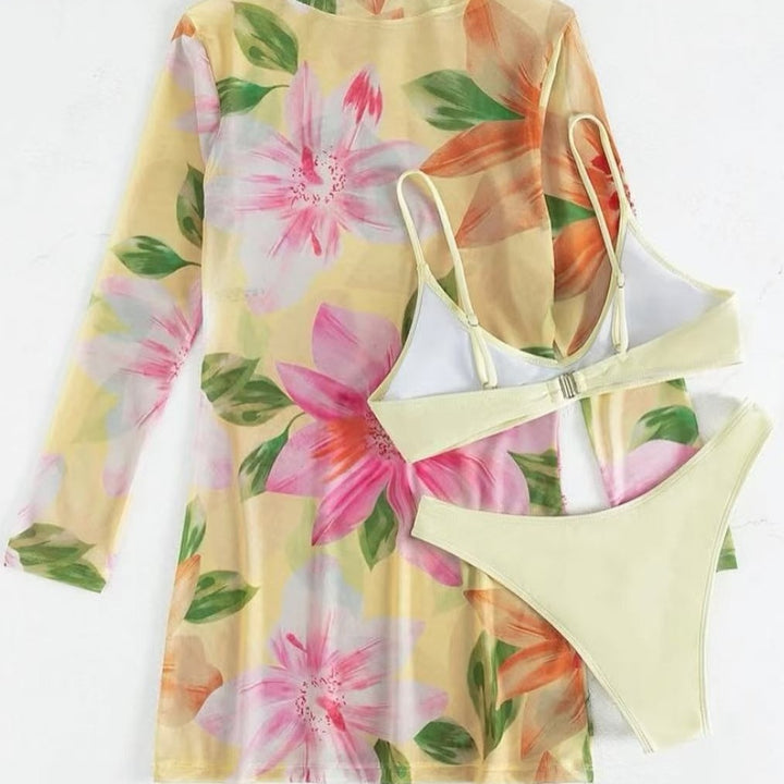 Dame bikinisæt med gennemsigtig cover-up og blomstermønster Stilla
