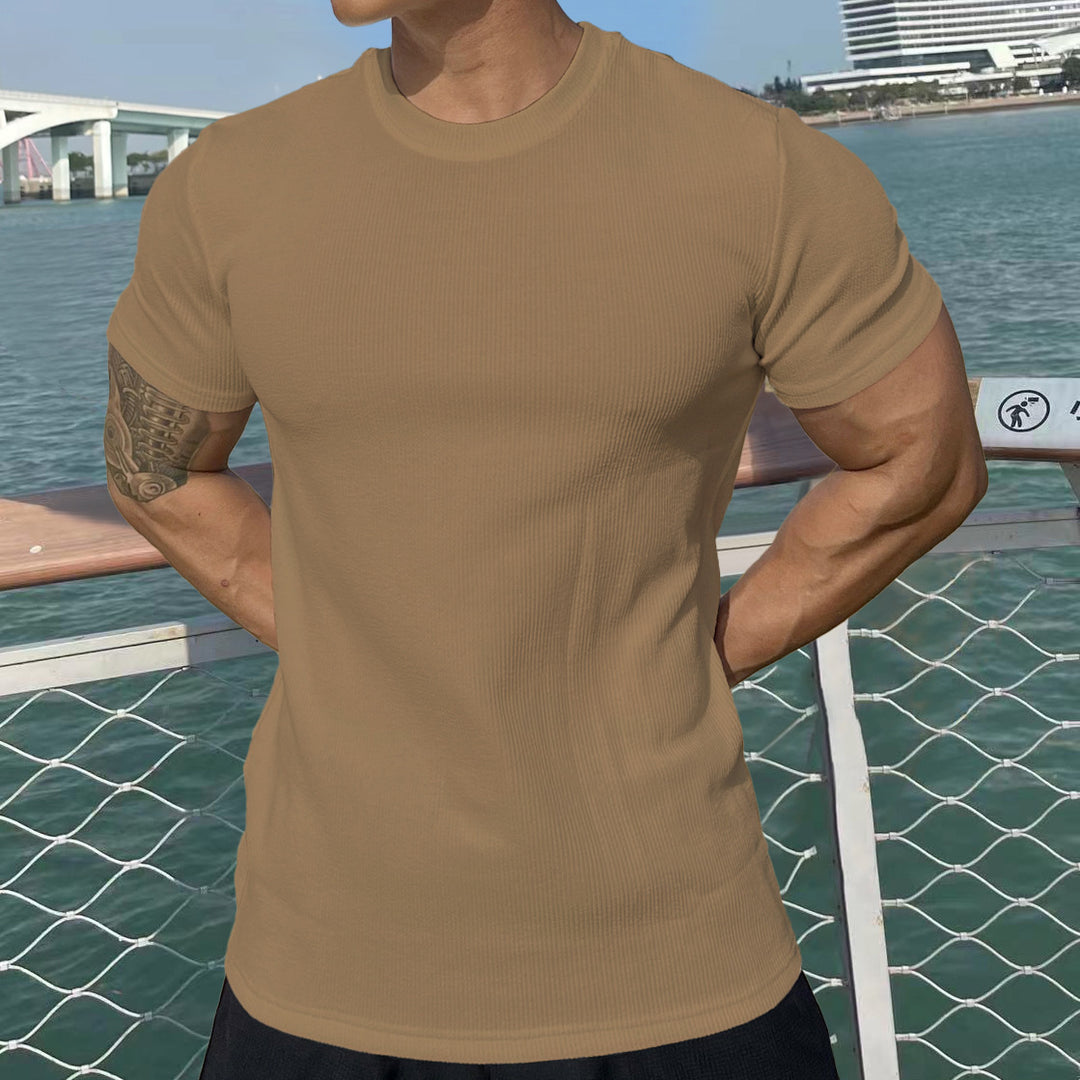 Herrer Sportslig Kortærmet Rib-T-Shirt med kropsnær pasform Stilla