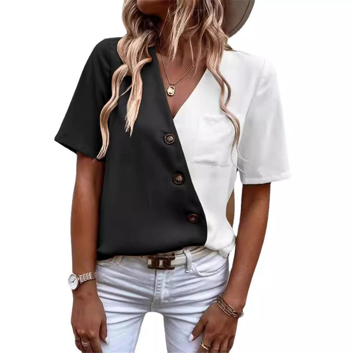 Dame Trendy Bluse med asymmetrisk snit og knapdetalje Stilla