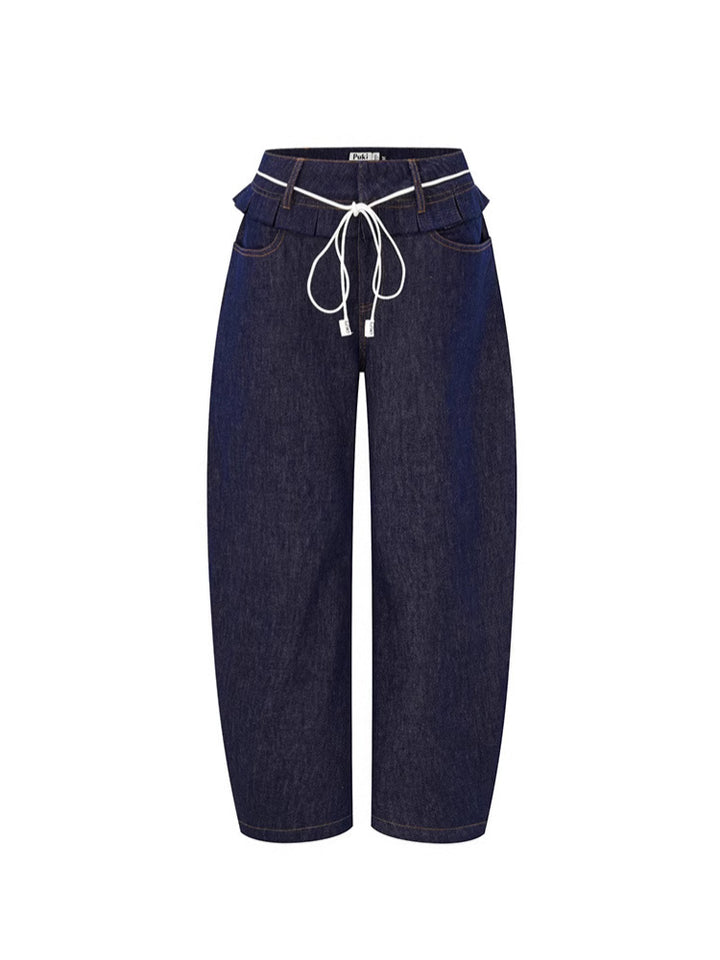 Dame bred Denim-bukser med høj talje og elegant plissé-detalje Stilla