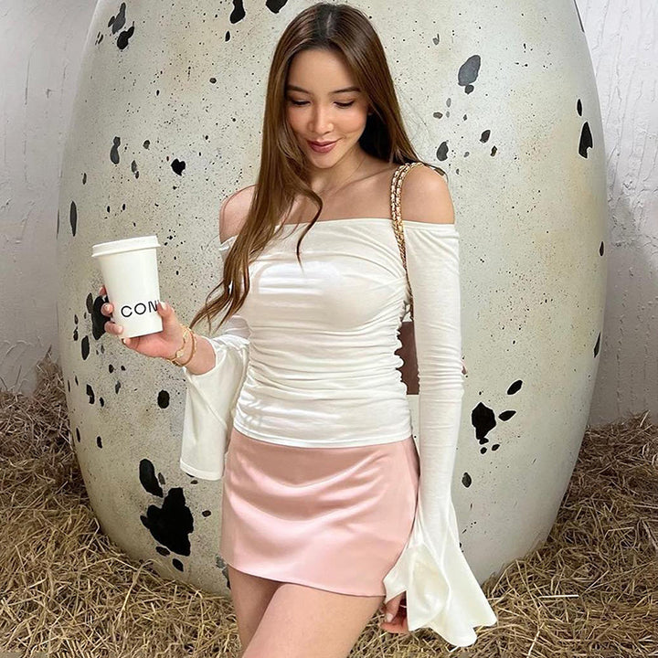 Femme Off-Shoulder Rynk Langærmet Top Stilla