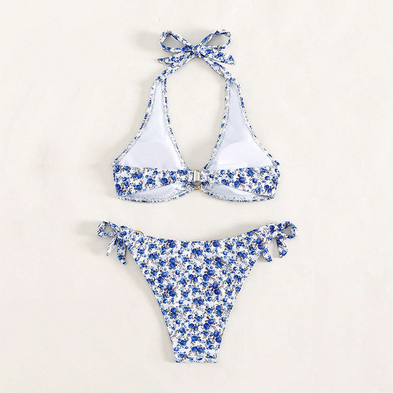Dame trekantet bikini med justerbare stropper og blomsterdesign Skovae