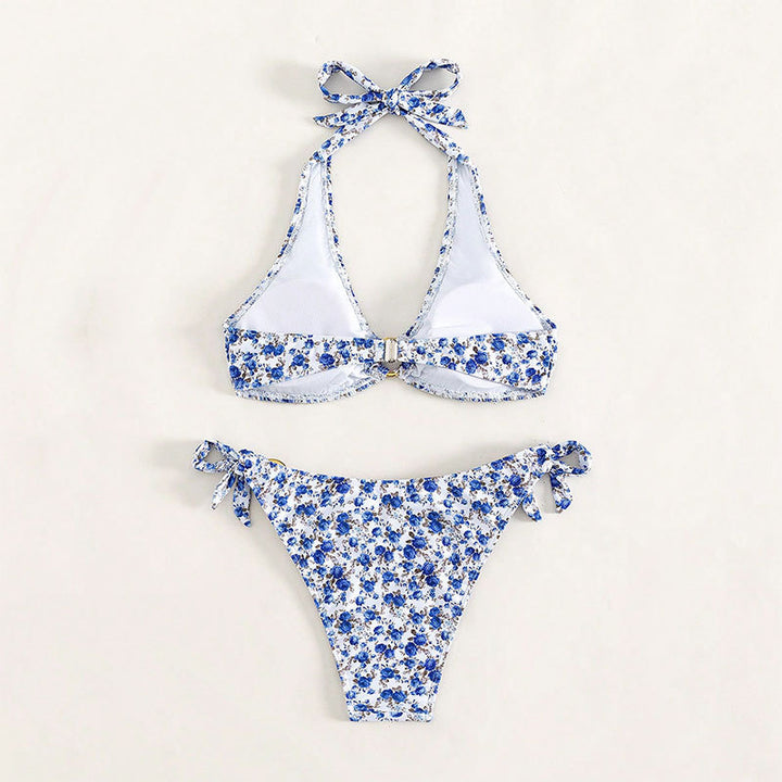 Dame trekantet bikini med justerbare stropper og blomsterdesign Skovae