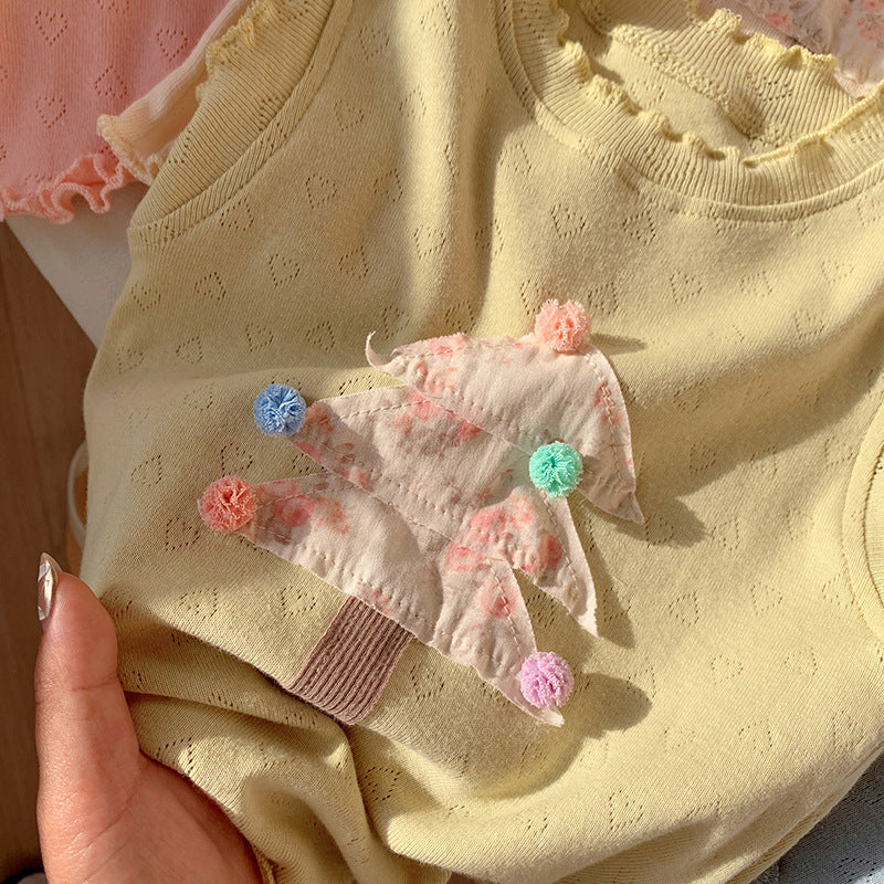 Pige Sommer ærmeløs fritidsoberedel med broderet trædesign Stilla