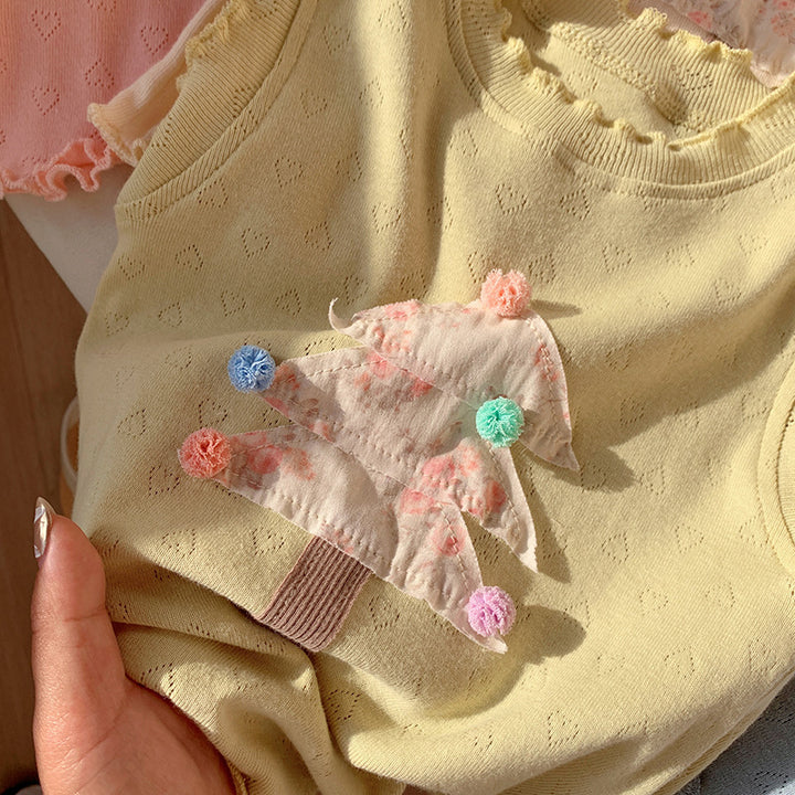 Pige Sommer ærmeløs fritidsoberedel med broderet trædesign Stilla