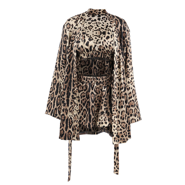 Dame Badetøj sæt med leopardmønster og kimono-lignende overdel Stilla