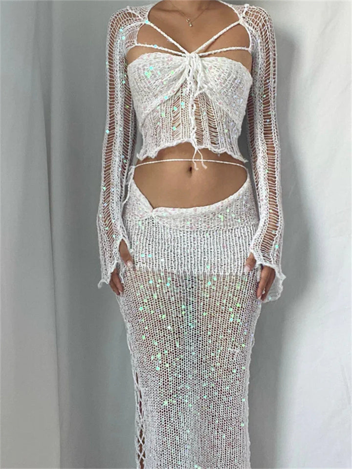 Dame Glitter Net Bukser med Glitrende Pailletter og Elegant Design