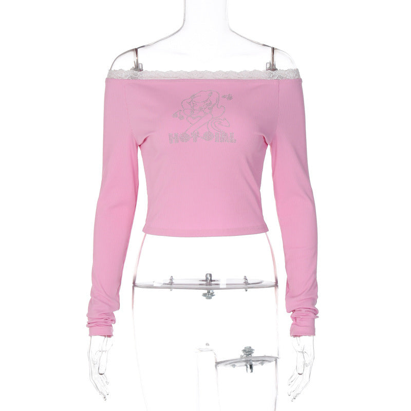 Dame Off-Shoulder Crop-Top med spidsede accenter og glimmerdetaljer Stilla