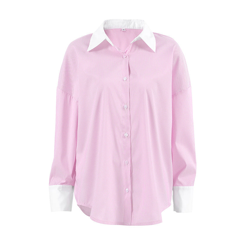 Dame Oversized Skjorte med Knude og Stribet Design Stilla