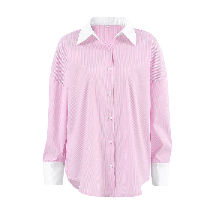 Dame Oversized Skjorte med Knude og Stribet Design Stilla