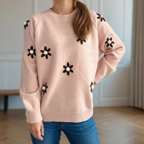 Kvinders sweater med blomsterapplikationer og afslappet pasform Stilla