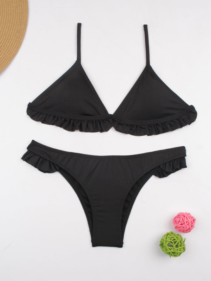 Dame Triangel-Bikini-Sæt med struktureret flæse og justerbare stropper Stilla