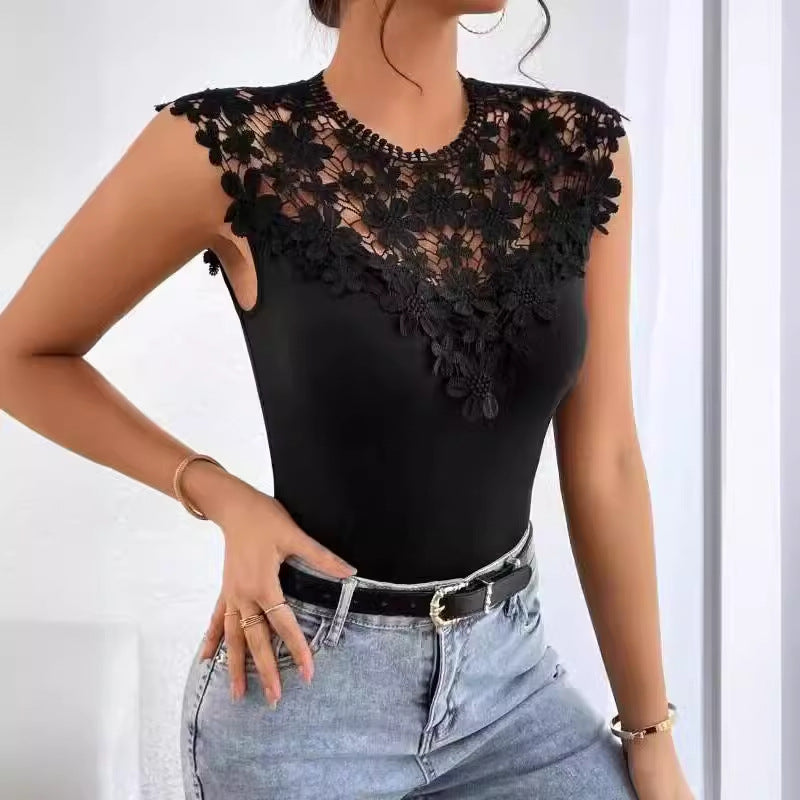 Dame Floral Spids-Detalje Bodysuit Stilla