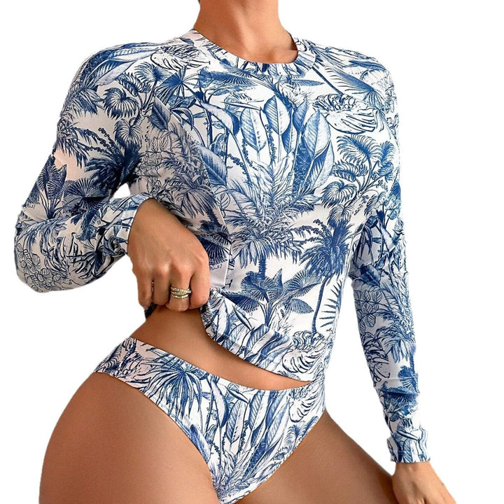 Dame Sporty Langærmet Bikini-Sæt med blomstermotiv Skovae