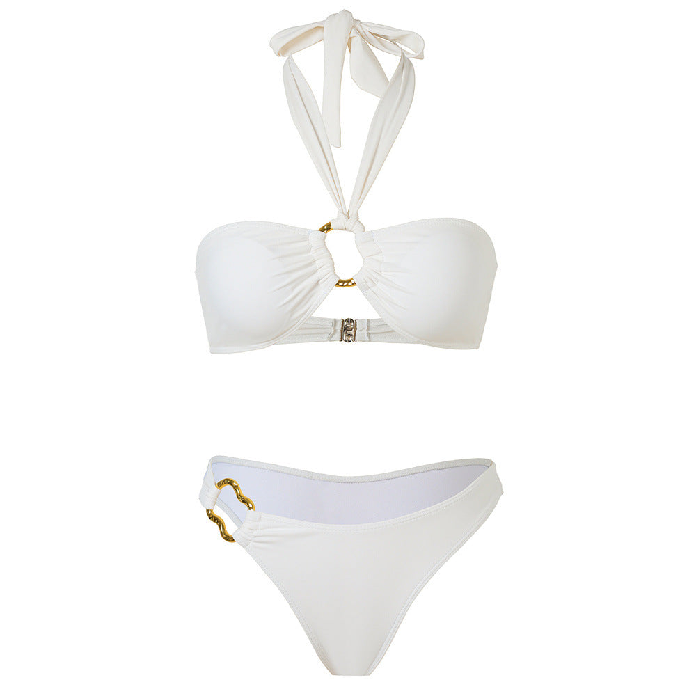 Dame Bandeau-bikini-sæt med elegant knude-design og justerbare stropper Skovae