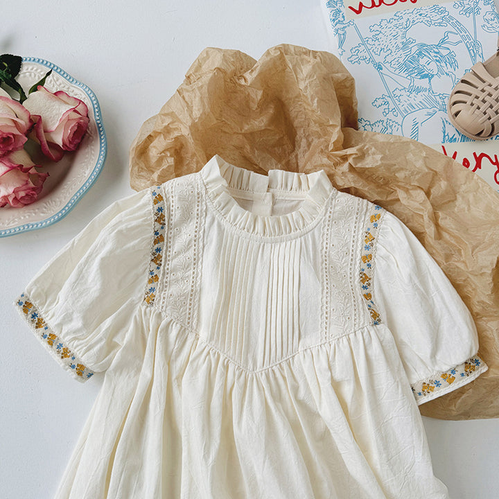 Pige Elegant Floral Broderet Korte Ærmer Kjole Stilla