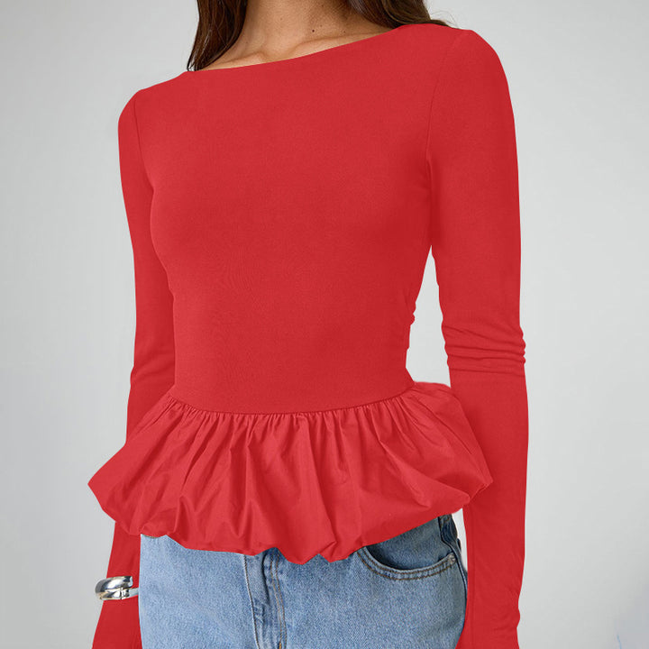 Femme Peplum Kant Langærmet Top Stilla