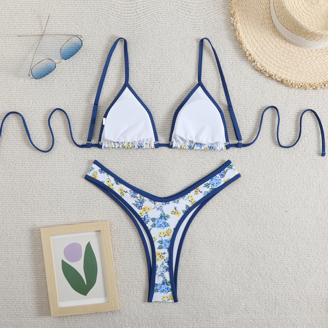 Dame triangel-bikini med floralt design og justerbare stropper Skovae