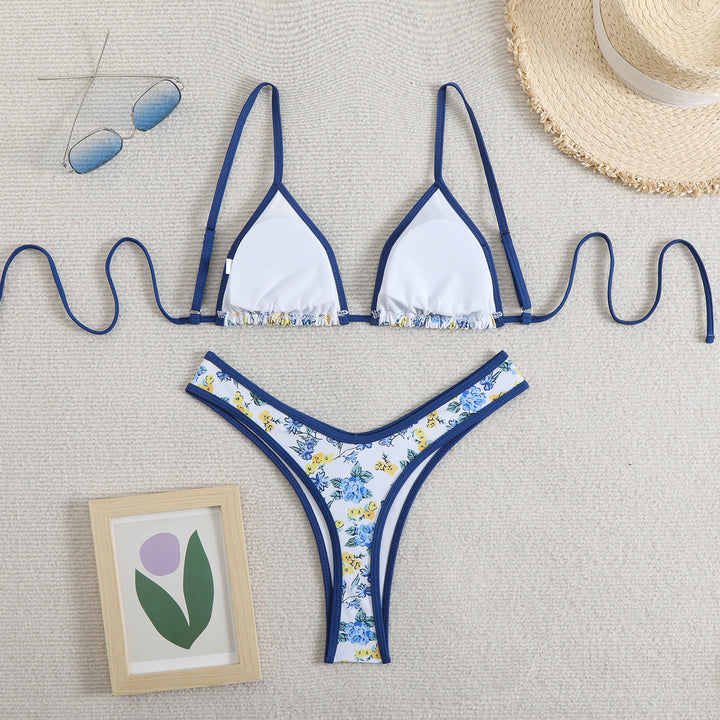 Dame triangel-bikini med floralt design og justerbare stropper Skovae