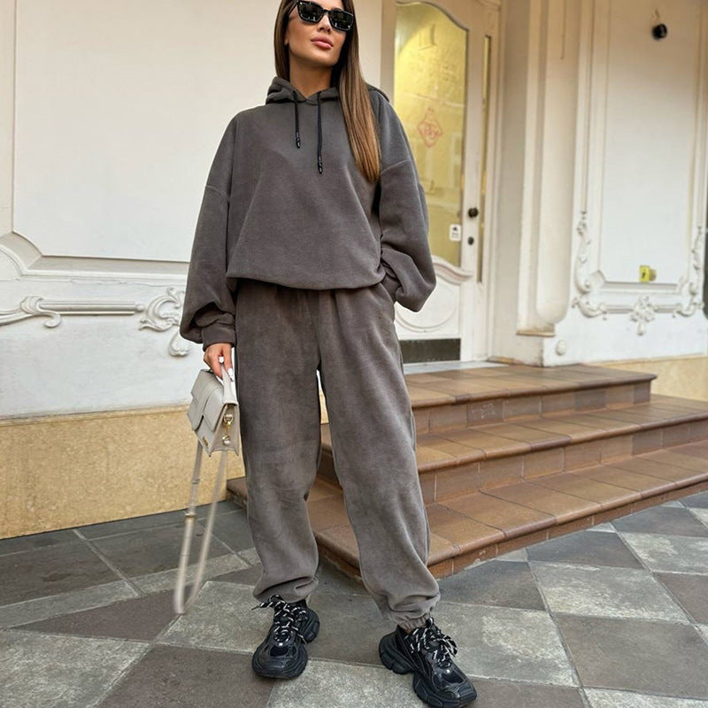 Dame Fleece Cropped Sweat Suit med Høj Krave og Elastisk Talje Skovae