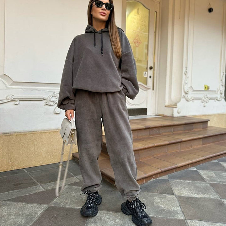 Dame Fleece Cropped Sweat Suit med Høj Krave og Elastisk Talje Skovae