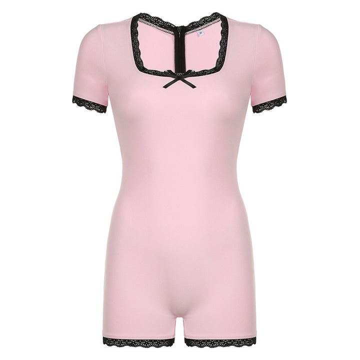 Damen elegante Schlafanzug-Jumpsuit mit Spitzenakzenten Skovae