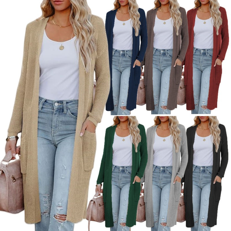 Dame lang cardigan i elegant design med praktiske lommer Stilla