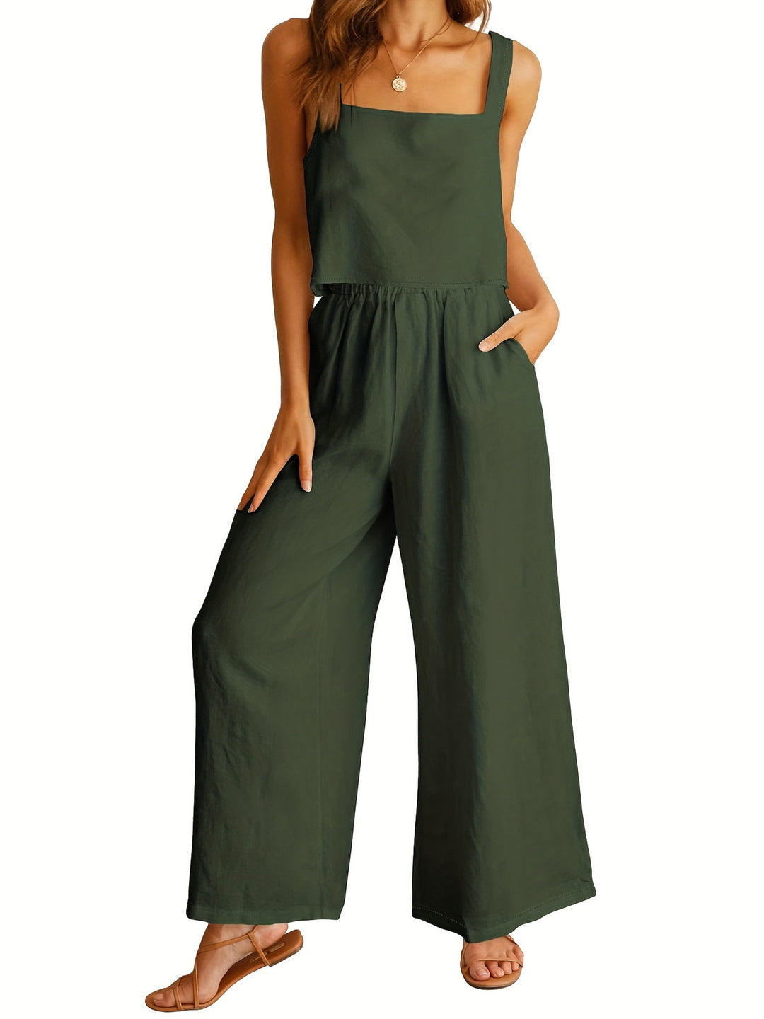 Dame Løs Jumpsuit med bredt skåret ben og praktiske lommer Stilla