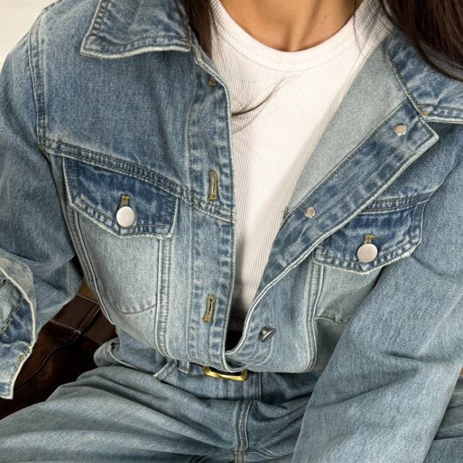 Kvinders denim jumpsuit med justerbart bælte og bred bukseben Stilla