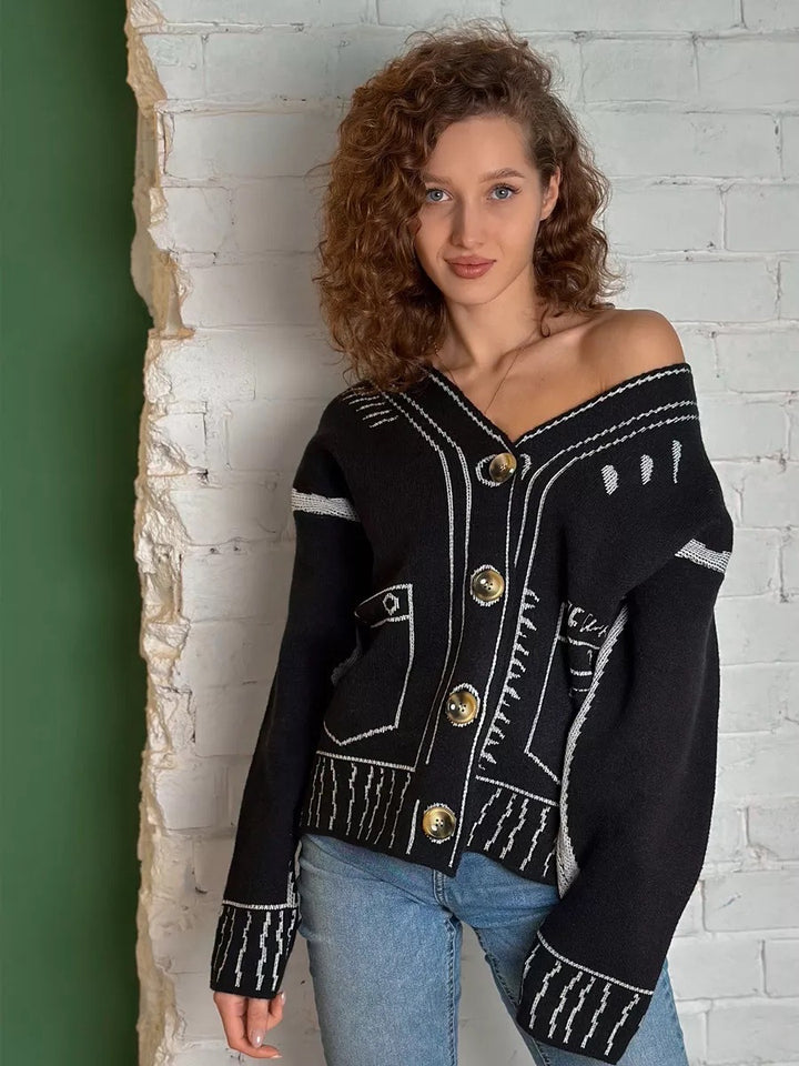 Kvinders cardigan med asymmetrisk design og kontrasterende knapper Stilla