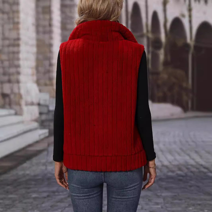 Dame Fuzzy Vest med ternet mønster og lommer Stilla