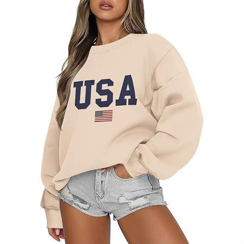 Kvinders sweatshirt med moderne USA udtalelse og hyggelig pasform Skovae